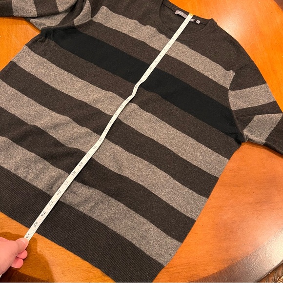 VINCE Men’s 100% Cashmere Striped Crewneck Sweater Size XXL Brown/Gray/Blue - Picture 12 of 13